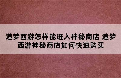 造梦西游怎样能进入神秘商店 造梦西游神秘商店如何快速购买